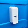 Hand sanitiser unit fitted to a portaloo wall