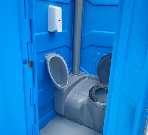 Inside view of a blue flushing portaloo